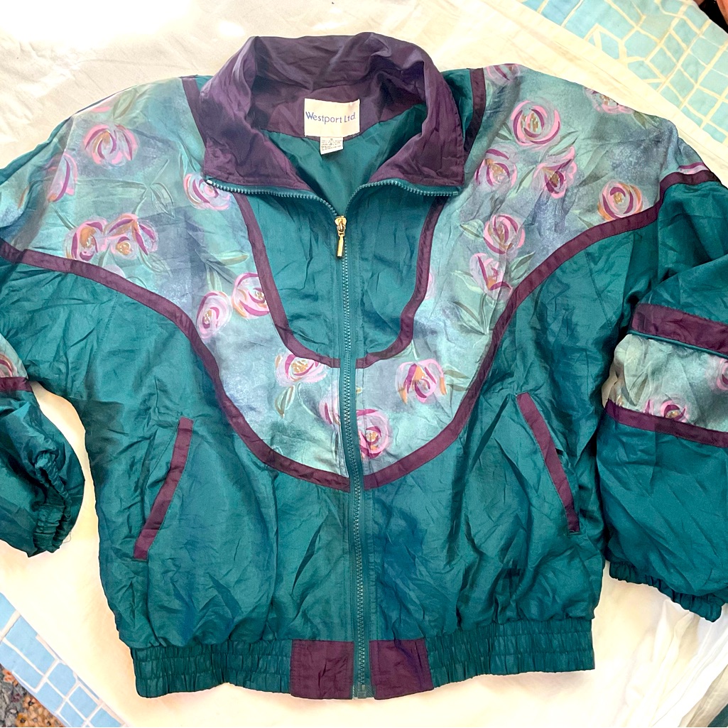 Vintage 80s Floral Windbreaker /Track Jacket Size Med